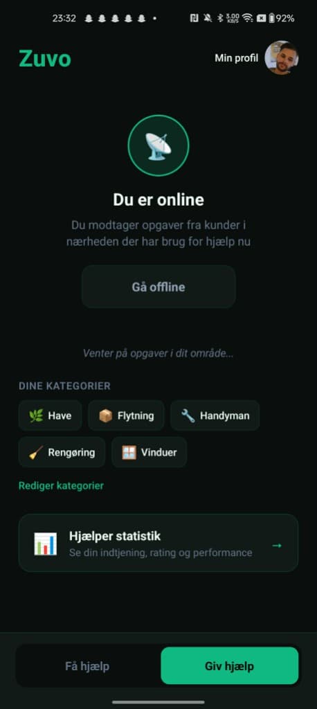 Hjælpere går online og modtager opgaver