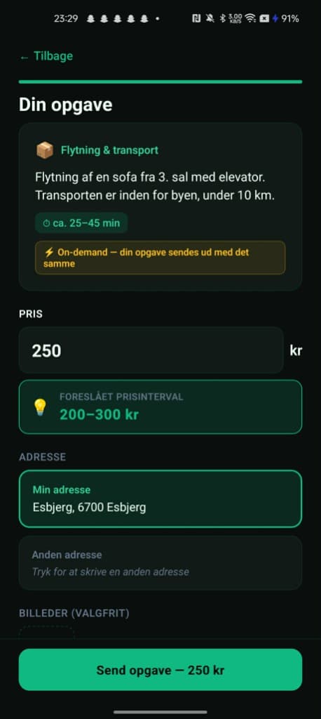Se prisforslag og send opgaven